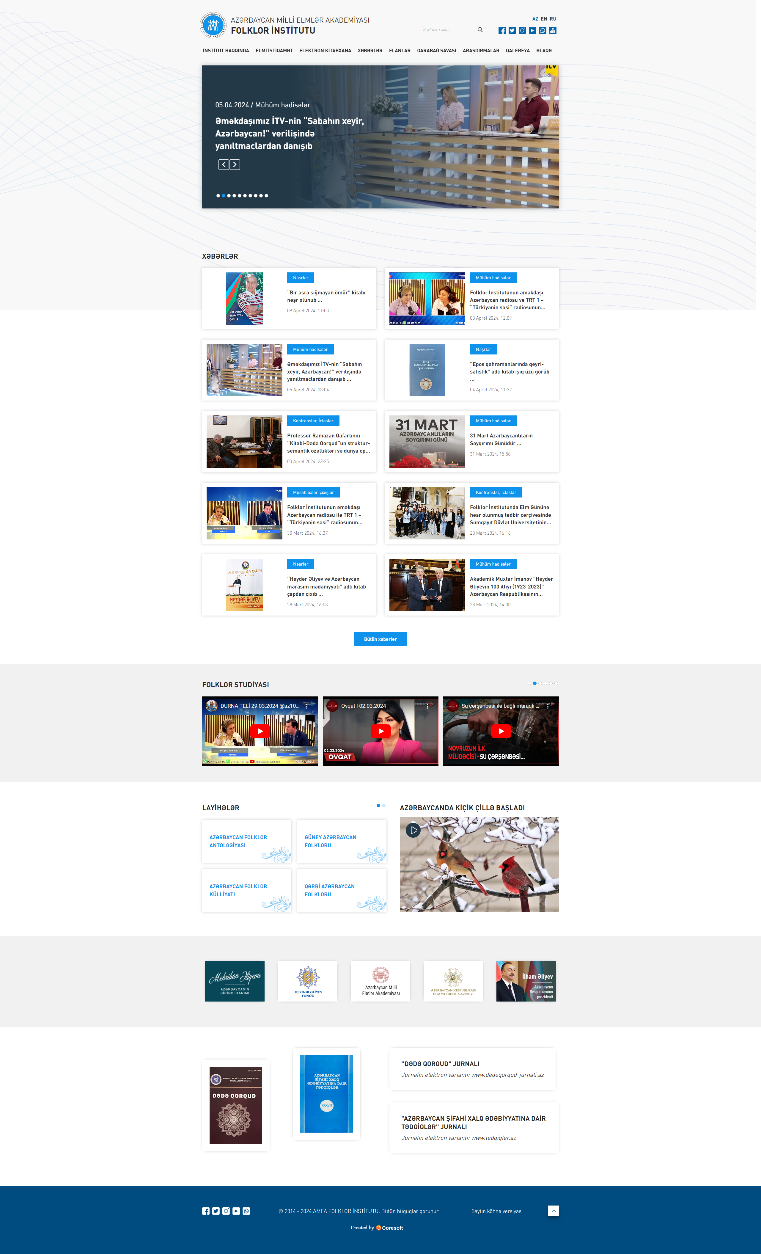Azərbaycan Milli Elmlər Akademiyasının Folklor İnstitutu üçün veb-sayt