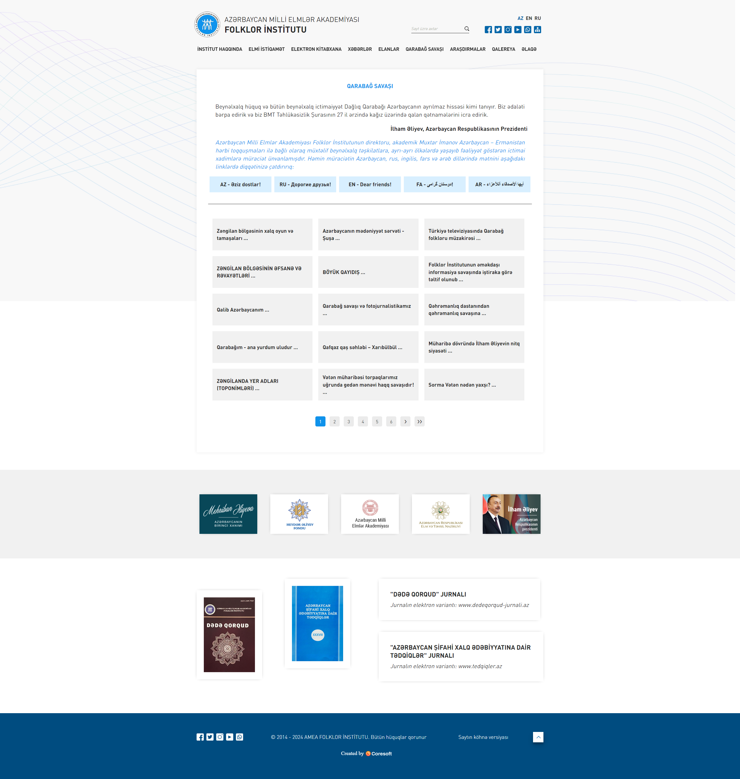Azərbaycan Milli Elmlər Akademiyasının Folklor İnstitutu üçün veb-sayt