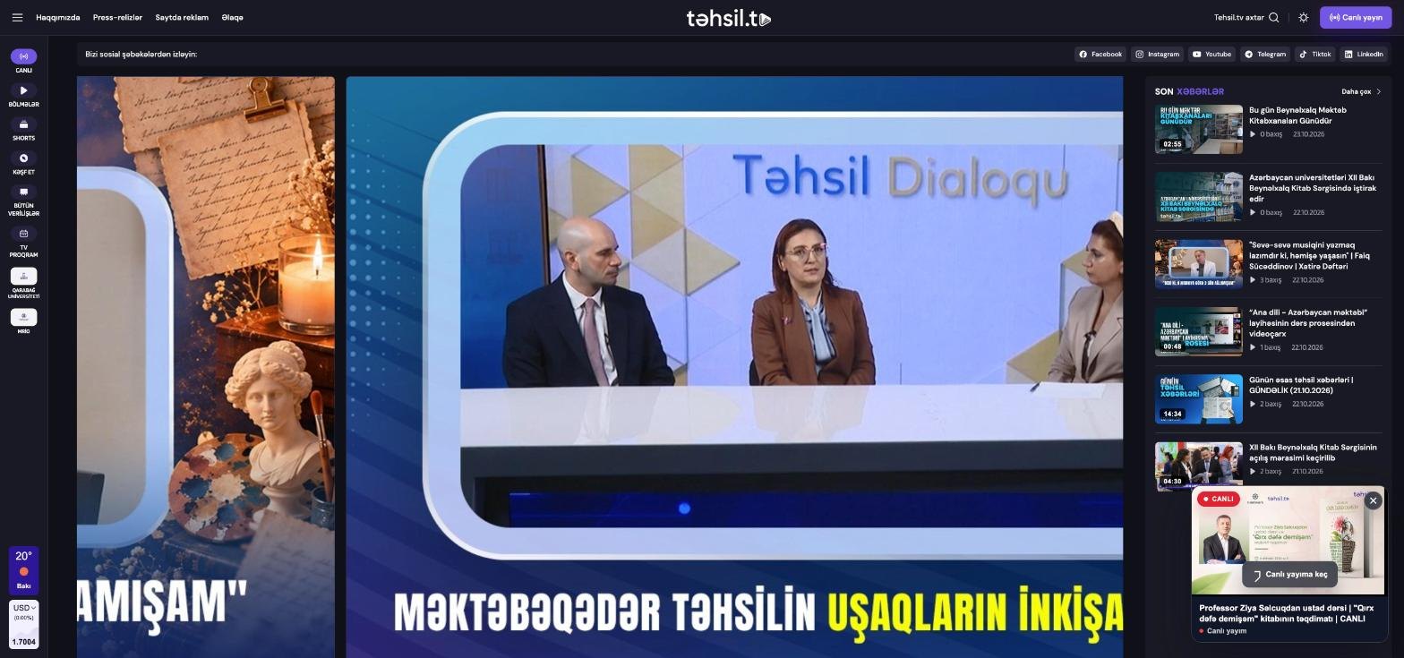 Təhsil TV video portalı üçün veb-sayt