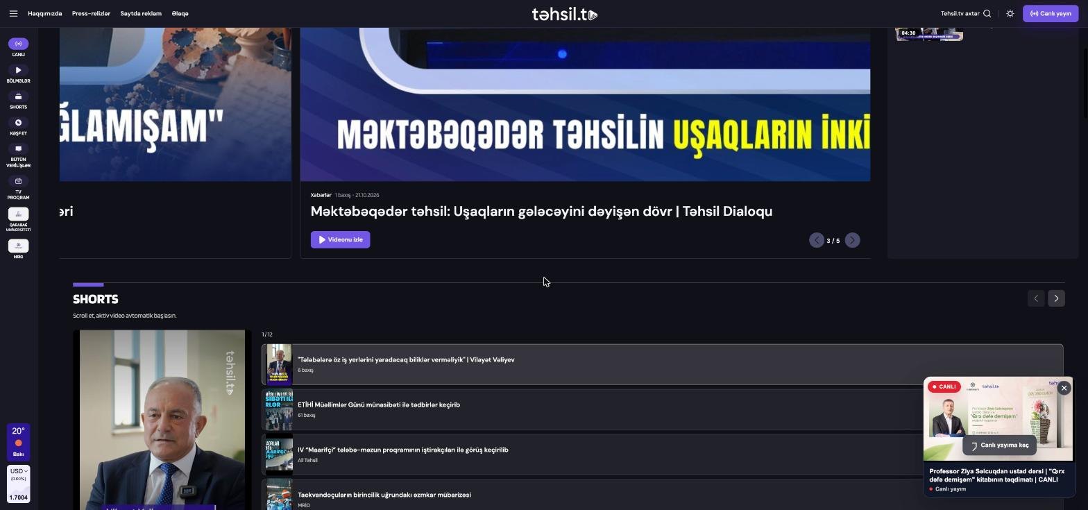 Təhsil TV video portalı üçün veb-sayt