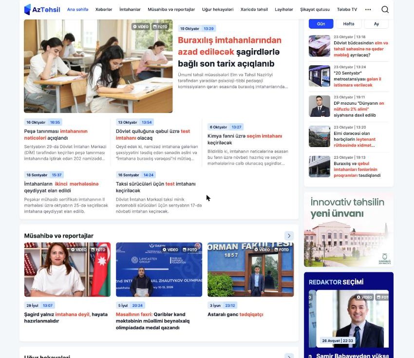 AzTəhsil müstəqil təhsil saytı üçün veb-sayt