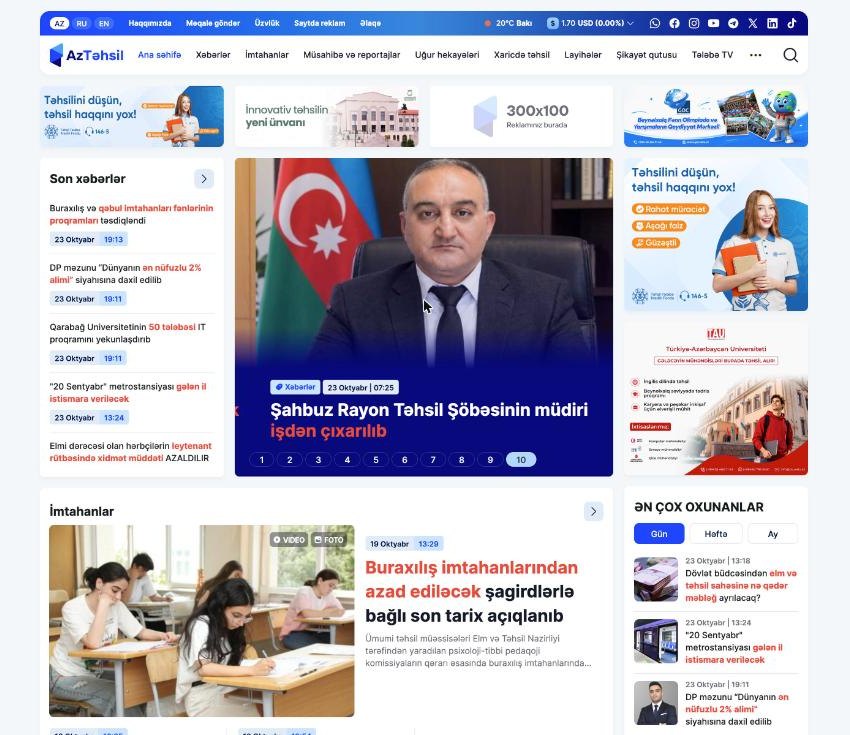 AzTəhsil müstəqil təhsil saytı üçün veb-sayt